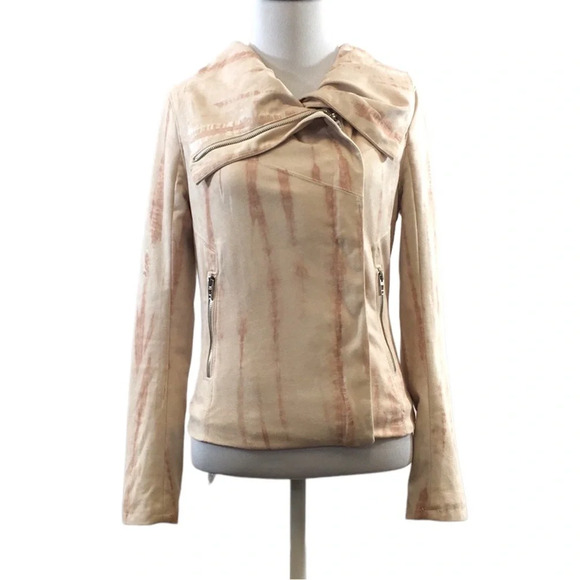 BlankNY Pink Cream Tie Dye Moto Jacket Womens XS Zip Up Drape Front - Picture 1 of 11